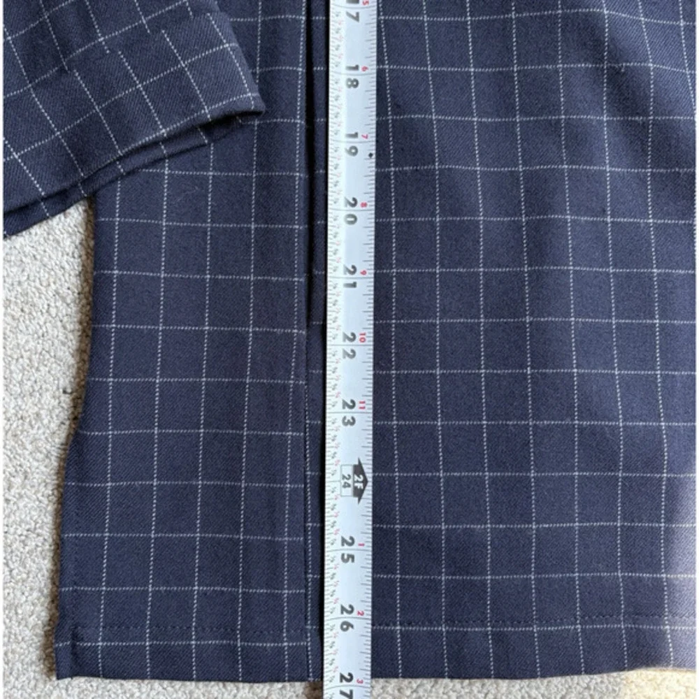 RACHEL‎ ZOE Open Front Knit Blazer Jacket Navy Blue Windowpane Check Preppy S